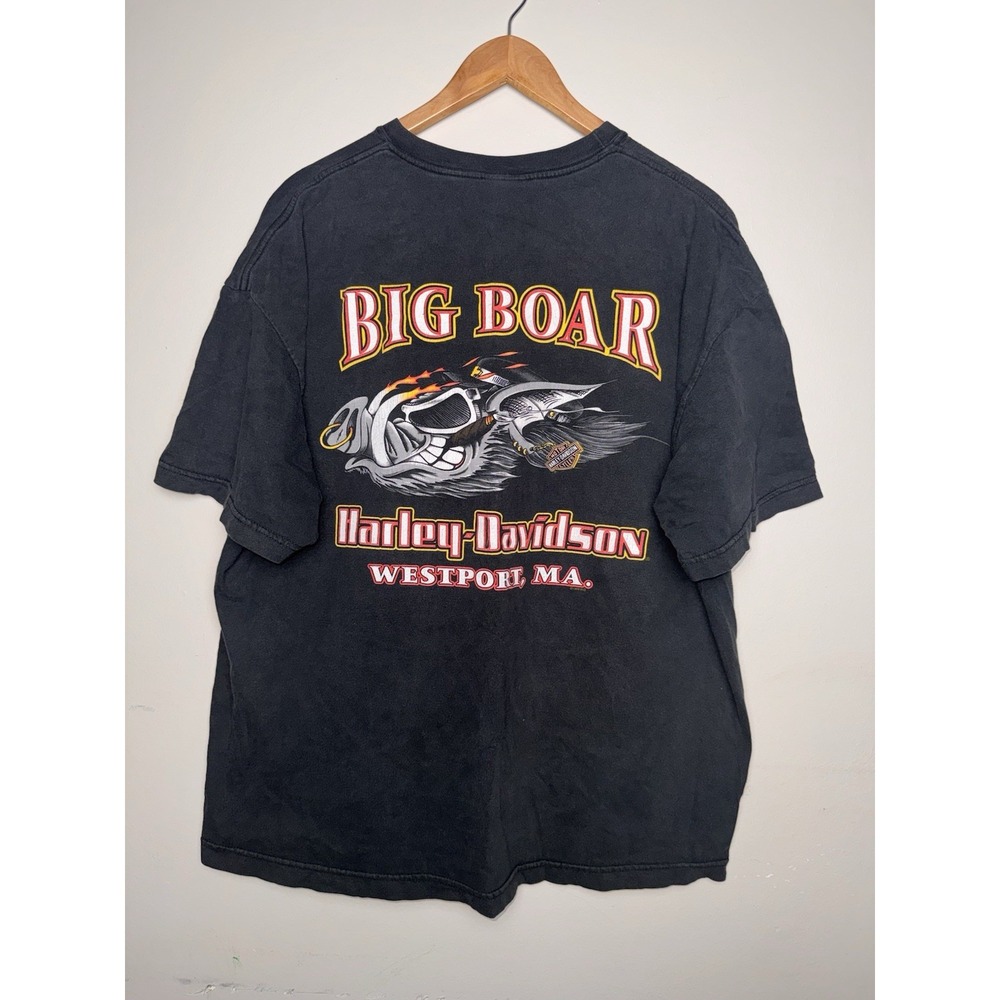 Vintage 90s Harley Davidson T Shirt Motorcycle Big Boar Tees Size 2XL